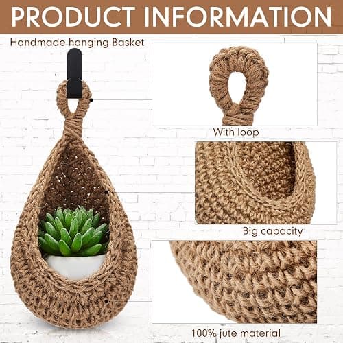 Honeydak Boho Decor Hanging Wall Baskets for Kitchen 3 Pack Teardrop Baskets with Hooks Storage Fruit Onion Vegetable Potato for Home 3 Sizes(Linen,Hemp Rope) thumbnail 4