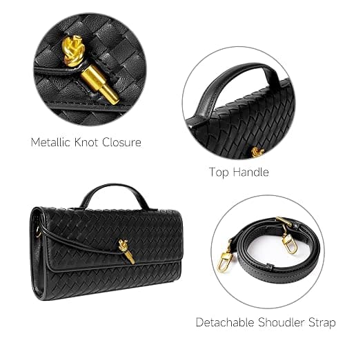 Joryin Woven Purse for Women Evening Clutch Woven Leather Handbags Crossbody Bag Purse Formal Evening Bag, Vegan Leather thumbnail 6