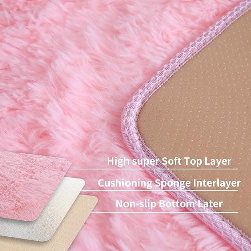 Pink Fluffy 4x6 Area Rugs for Bedroom Girls, Soft Washable Fuzzy Furry Shag Rug for Kids Room, Nursery, Dorm Decor, Cute Plush Carpet for Baby Toddler thumbnail 4
