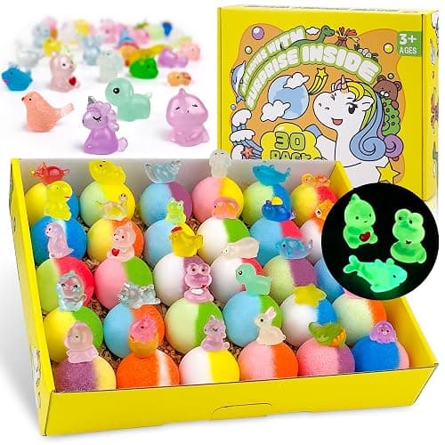 Yekery Bath Bombs for Kids with Toy Inside, 30 PCS Natrual and Organic Bubble Bath Bombs with Glow-in-The-Dark Surprise Inside, Perfect Handmade Birthday, Party, for Boys and Girls. - Image 1