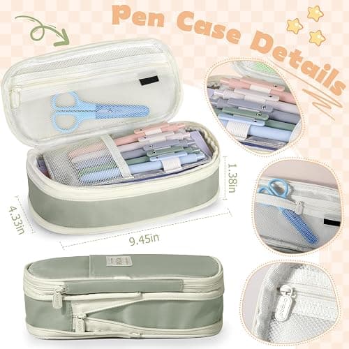 KOUDGY 49Pcs Book Annotation Kit - Aesthetic Pencil Case Bag with Highlighters Gel Pens and Marker, 900 Sheets Transparent Index Tabs Sticky Notes Bible Study Supplies (Green) - Green thumbnail 2