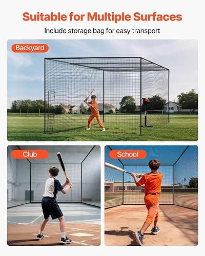 VEVOR Baseball Batting Cage,Professional Softball Baseball Batting Hitting Training Net,Heavy Duty Enclosed PE Practice Portable Pitching Cage Net with Door&Carry Bag,for Backyard,Field,Indoor&Outdoor thumbnail 6