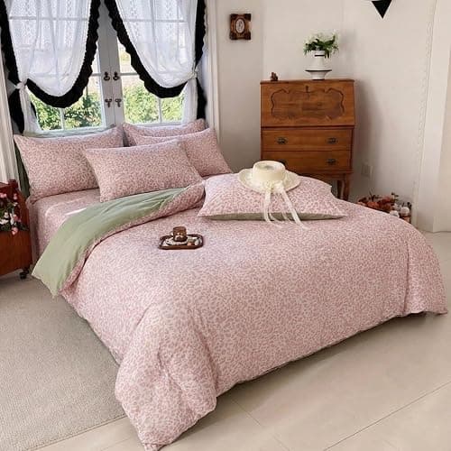FADFAY Cheetah Print Duvet Cover Set, 3 Pieces 100% Cotton Soft Bedding Set(1 Leopard Print Comforter Cover + 2 Pillowcases), Zipper Closure(Queen, Pink) thumbnail 7
