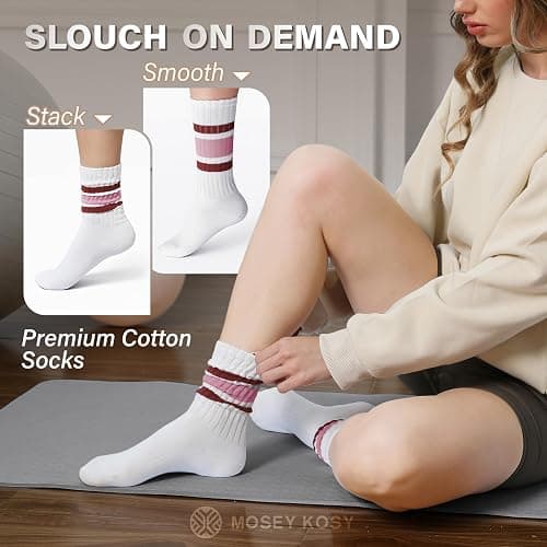 MOSEY KOSY Slouch Cotton Socks, Scrunch Thin Fashion Colorful Soft Breathable Crew Calf for Women and Men, 4 Pairs thumbnail 2