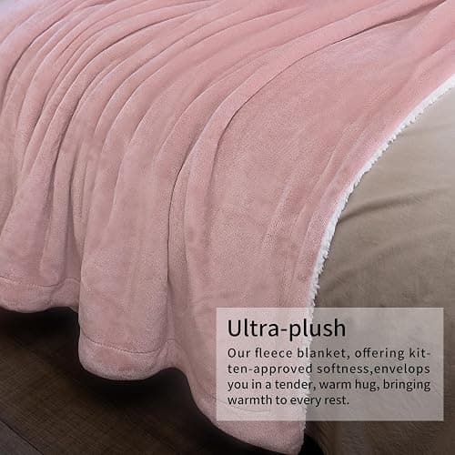 K.Garden Sherpa Fleece Throw Blanket for Couch Sofa, Super Soft Cozy Fuzzy Plush Blankets Fleece Thick Warm Blanket for Winter Reversible Thick Warm Blanket for Bed, Sofa,Pink 5060 thumbnail 4