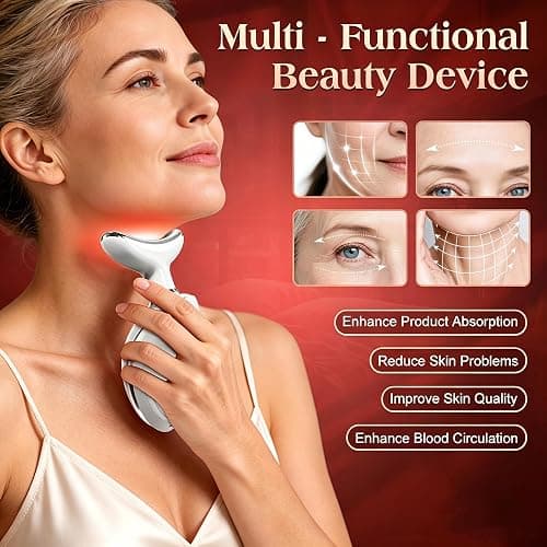Face and Neck Massager Tool with Heat & 3 Light Therapies, Smart Vibration, Red-Light-Therapy and EMS Modes, Gua Sha Facial Tools for Face and Neck Skin Care and TMJ Relief (White) thumbnail 6
