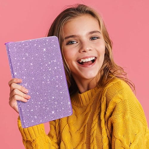 Resholder Purple A5 Rhinestone Notebook & Pen Set Bling Diary for Girls | Hard Cover Glitter Journal for Women, Sparkly Desk Accessories Gift for Women, Cute Classroom Supplies for Back to School thumbnail 2