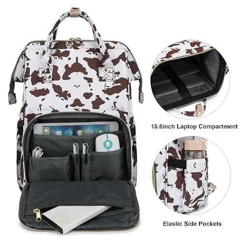 Yusudan Laptop Backpack for Women Men, 15.6 inch College School Backpack Bookbag for Work/School/Travel/Business (Cow Print Brown) thumbnail 2