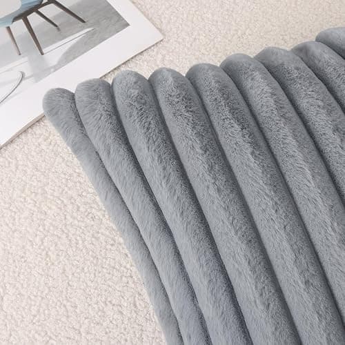 Pallene Faux Fur Plush Lumbar Throw Pillow Covers 12x20 Set of 2, Luxury Soft Fluffy Striped Decorative Pillow Covers for Sofa, Couch, Living Room, Grey thumbnail 5