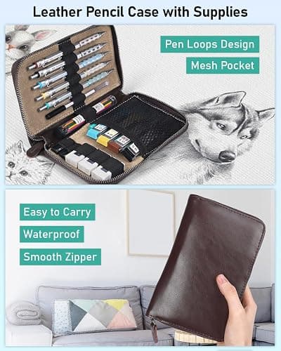 Nicpro Blocky Gear Metal Mechanical Pencil Set in Leather Case, 29PCS Art Drafting Pencils 0.3, 0.5, 0.7, 0.9&2mm Lead Pencil with 330PCS Lead (HB 2H 4H 2B 4B 6B Color) For Writing Sketching Drawing thumbnail 3