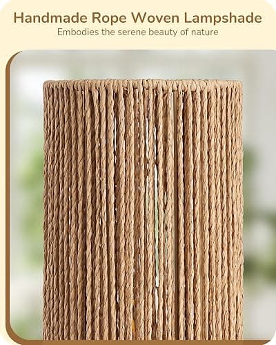 EDISHINE Boho Bedside Lamps Set of 2, Rattan Table Lamp for Living Room, Bedroom, LED Bulb Included, E27 Base, Vertical Stripes Lampshade thumbnail 2