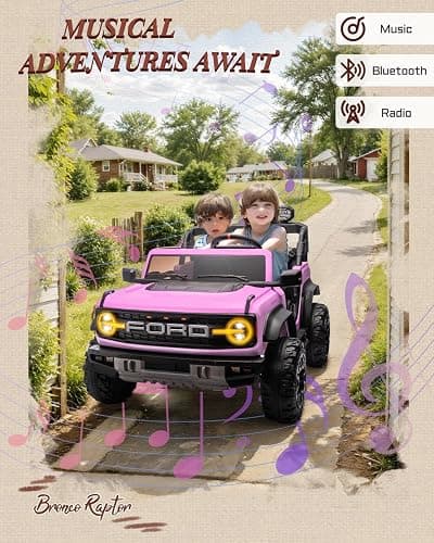 First Ride On 24V Ride on Toys for Big Kids, Licensed Ford Bronco Raptor 2 Seater Ride on Cars with Remote Control, Ride on Truck w/ 4-Wheeler Suspension, 3 Speeds, Led Lights, Bluetooth (24V, Pink) | First Ride On, 24V, for Big Kids, 2 Seater, with Remote Control thumbnail 6