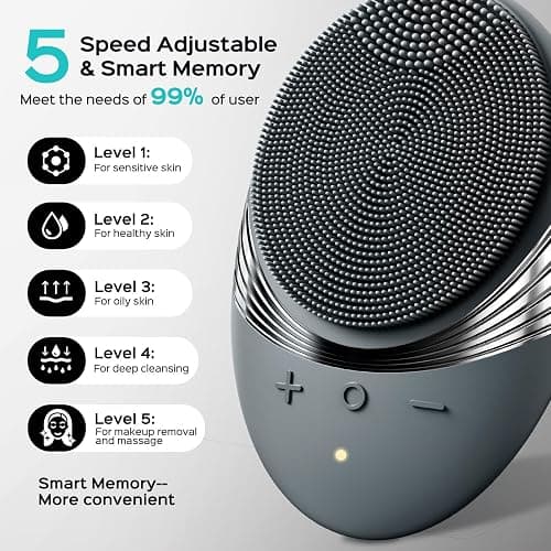 COSLUS Facial Cleansing Brush Face Scrubber : Portable Silicone Waterproof Rechargeable Face Wash Brush, 5 Cleansing Modes, Electric Deep Cleaning for Men & Women, Removing Blackhead, Exfoliating thumbnail 3