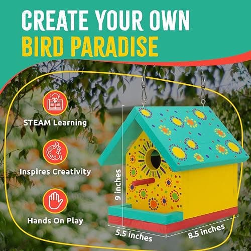 SparkJump Jr Bird House Kit, DIY Cedar Wood Birdhouse for Outdoors with Paint, Fun for Kids & Adults, Bird House Making Kit for All Ages (1-Pack) thumbnail 3
