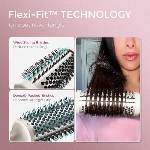 TYMO 2.0 Thermal Brush Curling Brush - STYLUX 1.7" Blowout Volumizer with Flexi-Fit for Hair Straightening, Heated Round Styler Tool, Hair Straightener and Curler 2 in 1, Dual Voltage & Light, Gold thumbnail 3