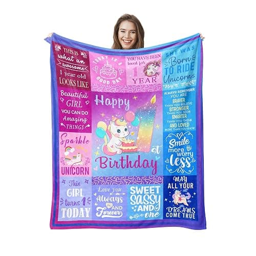 Pozevan 1 Year Old Girl Birthday Gift Blanket, 1st Decorations Gifts, First Birthday Blanket for Girls 50"X40" - Image 1