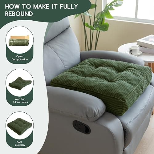 HIGOGOGO Tufted Corduroy Recliner Seat Cushion for Elderly, High Density Foam Large Square Seat Cushion for Recliner Chair, Floor Pillow, Office Chair, Car, No Pressure on Thighs, 20x20x4 thumbnail 6