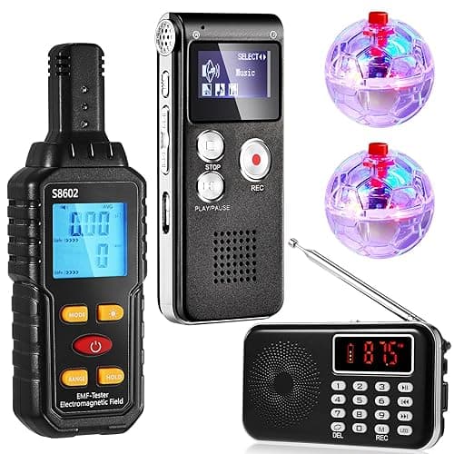 Dunzy 5 Pcs Ghost Hunting Equipment Kit Ghost Hunting Box with 1 Emf Meter 2 LED Balls and 1 Digital Voice Recorder Paranormal Equipment Emf Meter Detector for Home Outdoor - Image 1
