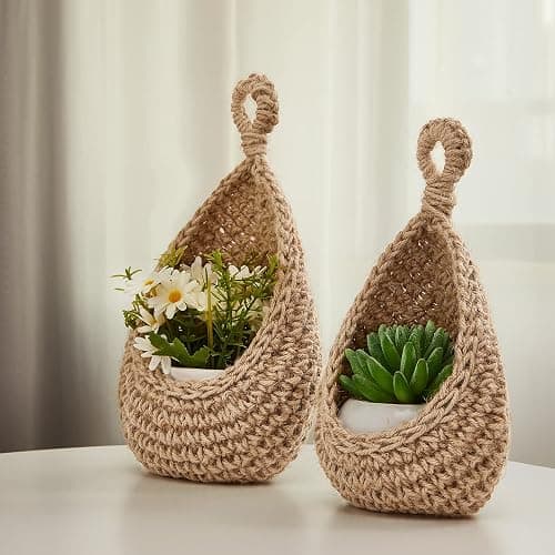 Honeydak Boho Decor Hanging Wall Baskets for Kitchen 3 Pack Teardrop Baskets with Hooks Storage Fruit Onion Vegetable Potato for Home 3 Sizes(Light Linen,Cotton Rope) thumbnail 2