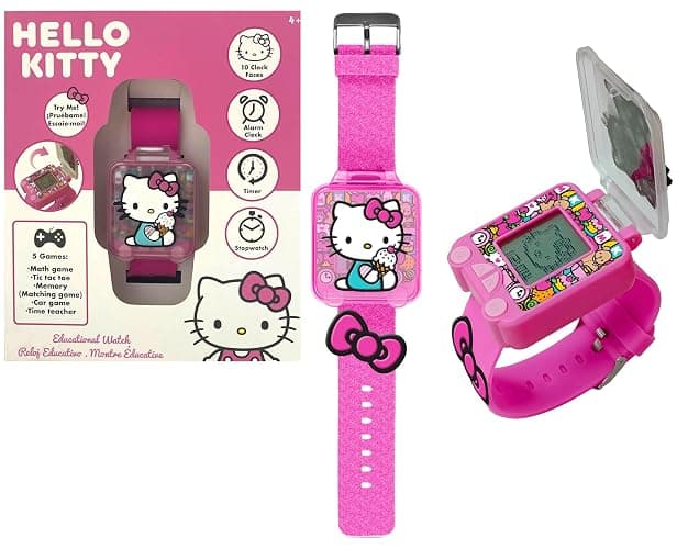 SRV Hub Hello Kitty Kids Educational Smart Watch - Girls Digital Watch with 5 Fun Learning Games, Timer, Alarm, Stopwatch, 10 Clock Faces, Blue Silicone Strap – Ages 4+ thumbnail 7