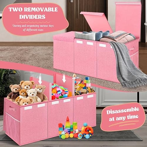 Extra Large Toy Box with Lids, Collapsible Storage Bin, 38"x16"x14", Pink thumbnail 5