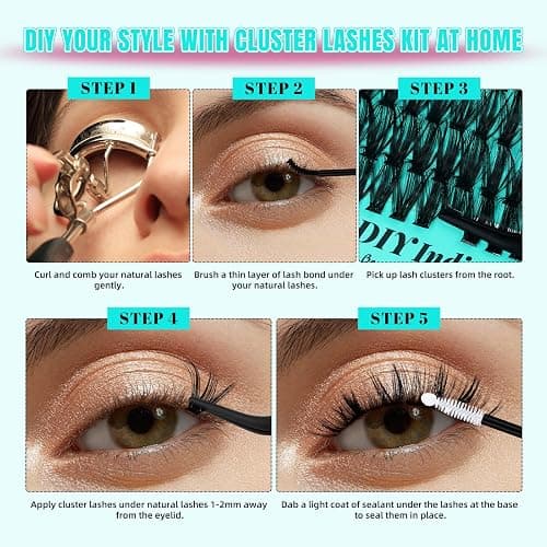 Lash Clusters Wispy 280PCS Eyelash Extension 60D 80D Cluster Lashes Individual Lashes DIY Lash Extension Natural Look Cluster Eyelash Extensions Soft False Eyelashes at Home for Beginners(D-Mix8-16mm) thumbnail 5