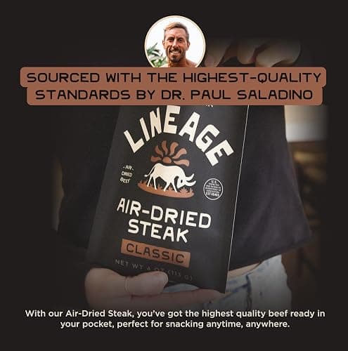Lineage Provisions 100% Grass Fed Air-Dried Steak - Nutrient-Dense Carnivore Snacks - Tender Beef Jerky Bites - Keto-Friendly Steak Jerky - Zero Sugar, Zero Carbs - 64 grams of protein - 3-Pack thumbnail 6