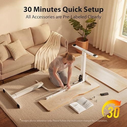 Cubiker Standing Desk, 48x24 Inches Sit Stand Home Office Desk, Electric Stand up Desk, Adjustable Desk with Splice Board, White Frame/Maple Top thumbnail 8