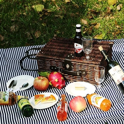 YPshuye Picnic Basket Set for 4 with Waterproof Blanket Mat Insulation Bag Wicker Navy Blue Vintage Classic Gift for Christmas Thanksgiving Wedding Birthday Camp Outdoor Beach Travel thumbnail 2