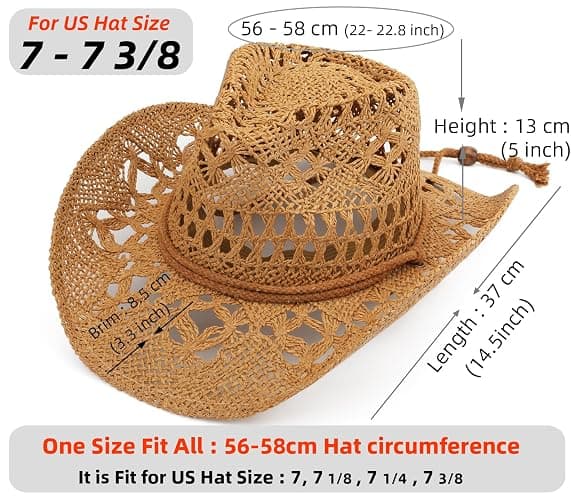 Melesh Straw Cowboy Hat for Women and Men with Shapeable Wide Brim Sun Beach Western Cowgirl Hat thumbnail 3
