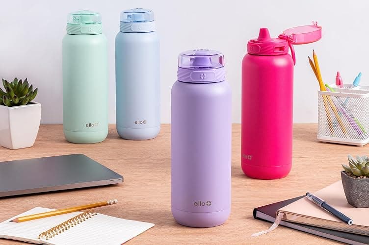 Ello Cooper 32oz Stainless Steel Water Bottle with Straw and Carry Handle, Double Walled and Vacuum Insulated Metal, Leak Proof Locking Lid with Soft Silicone Spout, Reusable, BPA Free, Lilac thumbnail 9