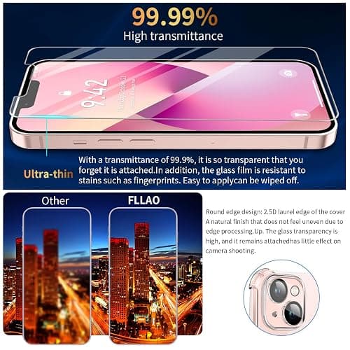 FLLAO 4 en 1 Coque pour iPhone 13 avec 2 Verre Trempé et 1 Caméra Protecteur, [Coussin d'air Intégré] Antichoc Antirayures Bumper Protection Housse pour iPhone 13 6.1", Transparent thumbnail 3