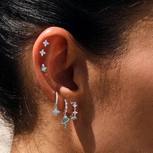 Sterling Silver Post Earrings for Women - Hypoallergenic Cartilage Earrings Dainty 14K Gold Plated Stud Huggie Hoop Earrings Dangle Chain Earrings Gold Plated Jewelry thumbnail 3