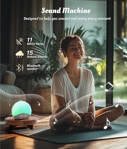ecozy Sunrise Alarm Clock, White Noise Sound Machine, Upgraded Backlit Buttons for Bedrooms, 26 Soothing Sounds, 17 Night Lights, Bluetooth Speaker, Wake Up Sunlight for Heavy Sleepers, Adults, Kids thumbnail 6