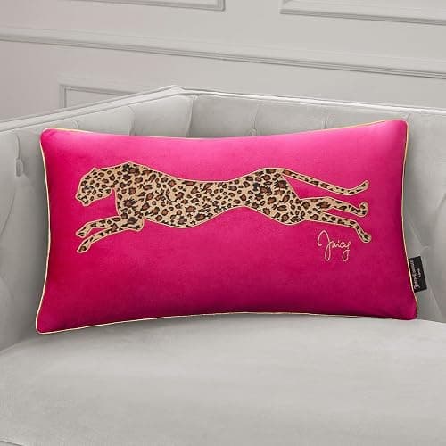Juicy Couture Reversible Velvet Cheetah Pillow, 14" x 24" Decorative Pillow, Hot Pink - Image 1