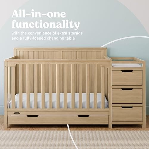 Graco Hadley 5-in-1 Convertible Crib & Changer, Driftwood | GREENGUARD Gold Certified, Fits Standard Crib Mattress, Converts to Toddler Bed and Full Bed, 4 Adjustable Mattress Heights thumbnail 3