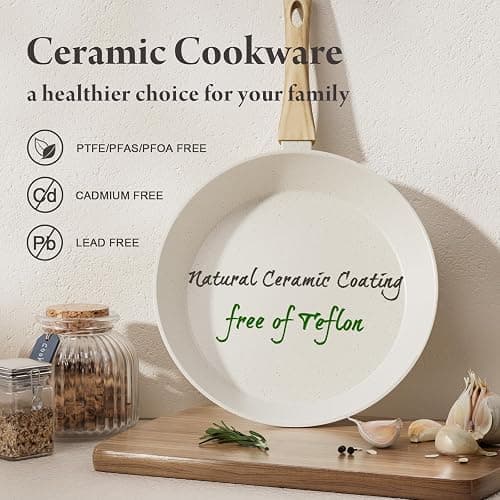 Bazova 24 Pcs Pots and Pans Set Non Stick Ceramic Cookware Set,Healthy Non Toxic Kitchen Cookware Sets with Large Capacity,Induction Compatible,PFAS/PTFE/PFOA/PFOS Free,Cream White thumbnail 3