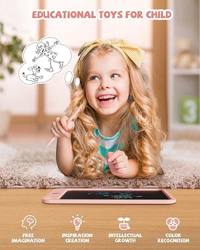 LCD Writing Tablet 10 Inch, Toys for 3 4 5 6 7 8 9 10 Year Old Boys Girls, Colorful Doodle Board Drawing Tablet, Gift for Boys Toddlers Age 3-12 Years, Memo Board, Drawing Pads with Lanyard (Pink) thumbnail 3