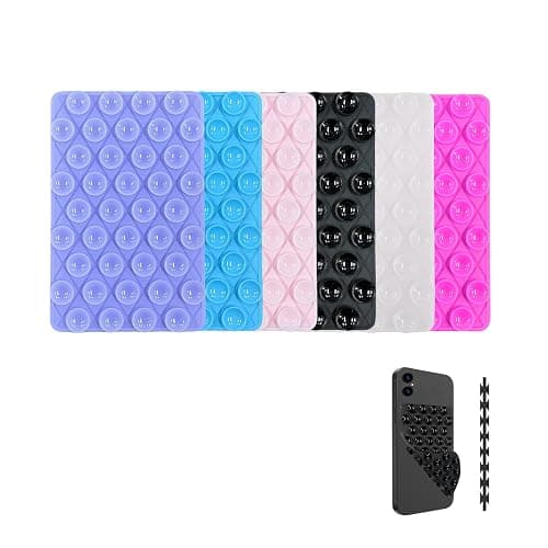 Rwotlls 6 Pack Silicone Double-Sided Suction Cup Phone Case Detachable Mount, Hands-Free Strong Grip Holder Stand for Selfies and Videos (Rose+Black+Pink+Purple+Blue+Transparent) - Image 1