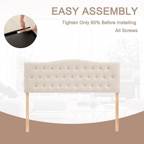 Huatean Home Tufted Upholstered Headboard Queen Size, Sturdy and Durable Solid Wood Bed headboard, Fabric Headboard Adjustable Height from 37” to 51”, Modern Button Diamond Design Head Board, Beige thumbnail 4