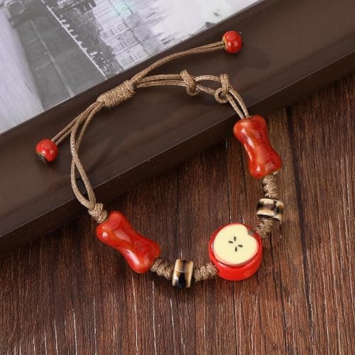 GAXAYA Apple Ceramic Bracelet for Women Men Adjustable Rope String Bracelets Handmade Woven Cord Bracelets thumbnail 4