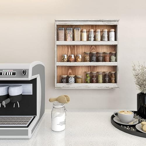 Nisorpa 3 Tier Spice Rack Wall Mount, 19.68 x 3.35 x 21.25 Inches | Rustic Burnt Wood Wall Hanging Spice Rack Kitchen Spice Storage Shelf for Seasoning Jars or Condiment Bottles thumbnail 6