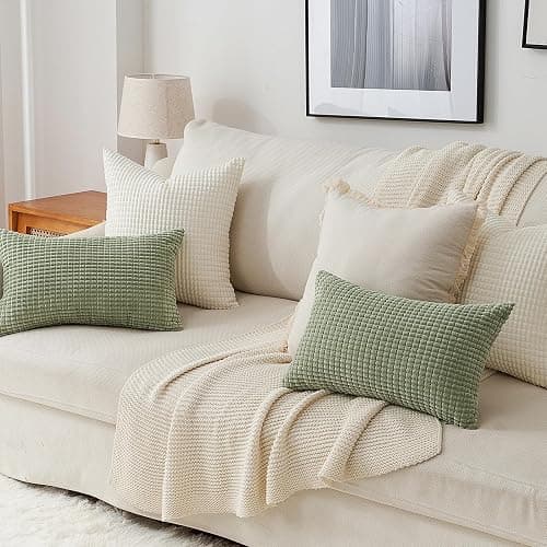 Topfinel Cream White Decorative Throw Pillow Covers 18x18 Inch Set of 4 for Living Room Couch Bed Sofa, Boho Natural Farmhouse Home Decor, Soft Plush Corduroy Cute Square Beige Cushion Case 45x45 cm thumbnail 8