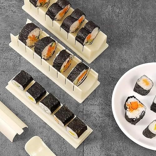Kit de fabrication de sushis, kit de machine à sushis, presse à sushis avec formes de moule à riz à sushis, kit de rouleau à sushis, kit à sushi pour débutants, moule à onigiri à la maison (lot de 3) thumbnail 2