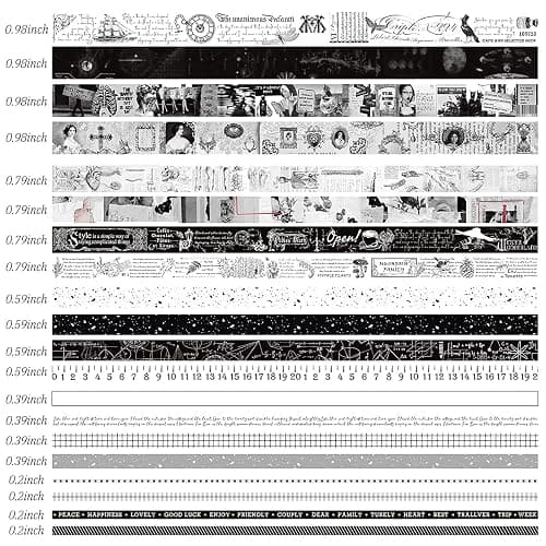 DAPUTOU 20 Rolls Vintage Washi Tape Set,Wide Floral Stamp Letter Old Newspaper Antique Retro Decorative Masking Tape Sets for Scrapbook, Craft,Kids, Scrapbooking Supplies (Black) thumbnail 2