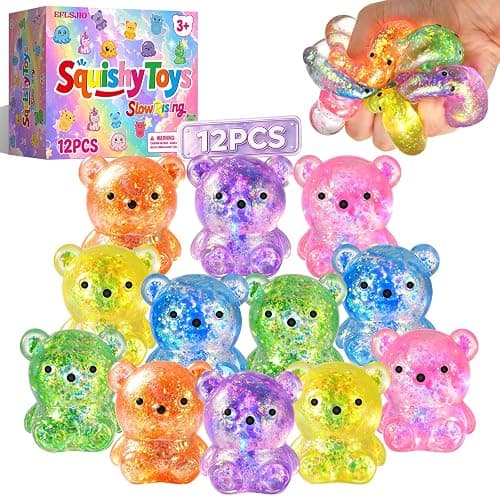 12 Packs Bear Stress Squishy Toys, Cute Squeeze Toys Slow Rising for Kids Adults Anxiety Relief, Squishy Fidget Toys for Party Favors Classroom Prize Box Toys Birthday Gifts (Bear) - Image 1