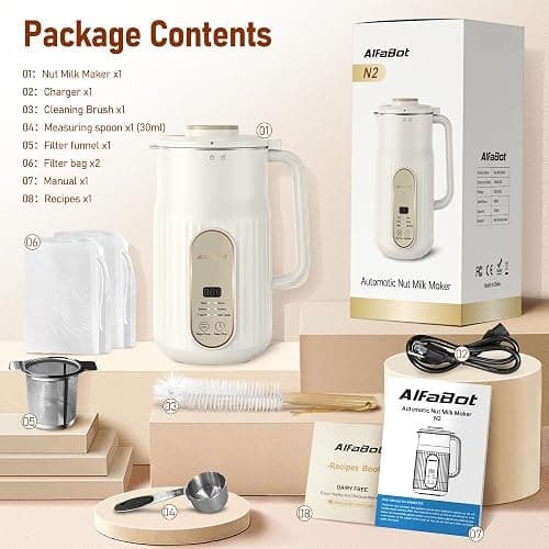 Nut Milk Maker, AlfaBot N2 Automatic Almond Milk Machine for Homemade Plant-Based Milk, Oat, Soy, Yogurt, 5 Modes/35OZ Big Capacity Soy Milk Maker with Delay Setting and Self Cleaning (Cream) thumbnail 6