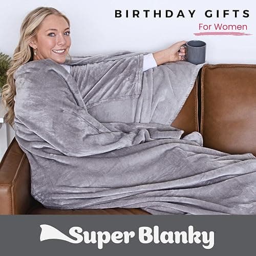 Super Blanky Cozy Wearable Blankets for Women - Adult Wearable Blanket Men, College Graduation Gifts for Her - Birthday Girlfriend Gifts for Women, Chemotherapy Must Haves - Light Gray Throw Blanket thumbnail 2