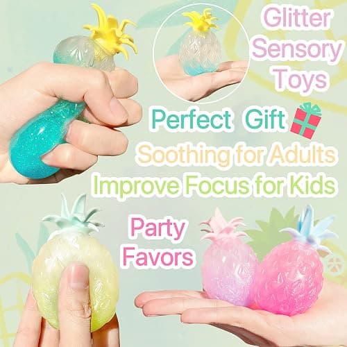 Pineapple Stress Balls for Kids and Adults Squishy Glitter Fruit Fidget Toys, (4pack) Sensory Stress Relief Toy Stretch Squeeze Ball, Stress Anxiety Relief Fidget Squishy Ball for ADHD Autism thumbnail 4