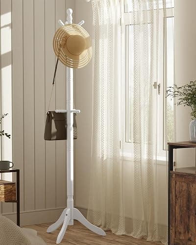 VASAGLE Solid Wood Coat Rack and Stand, Free Standing Hall Coat Tree with 10 Hooks for Hats, Bags, Purses, for Entryway, Hallway, Rubberwood, Cloud White URCR03WT thumbnail 6